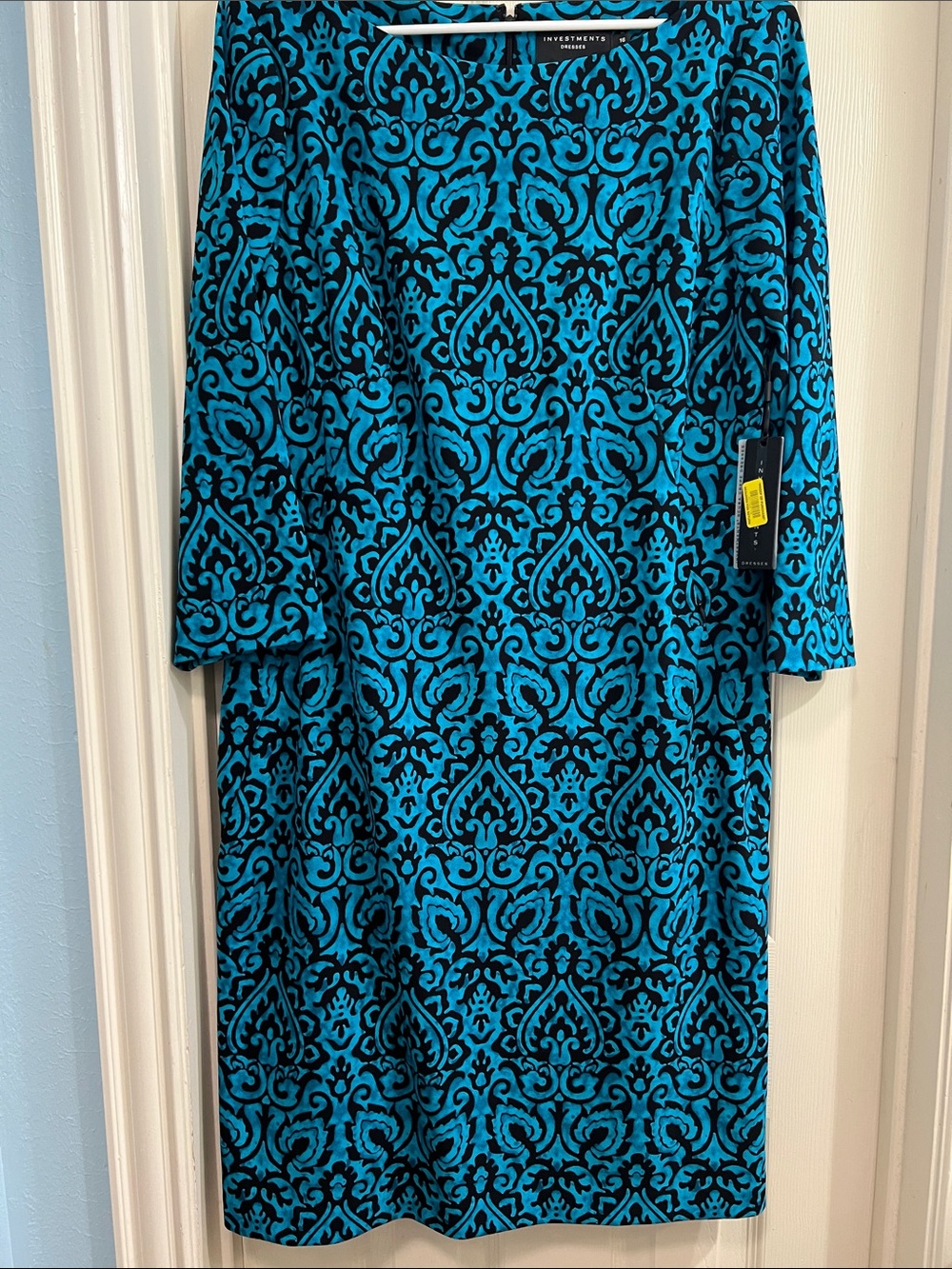 Investments Turquoise & Black Patterned Midi Dress